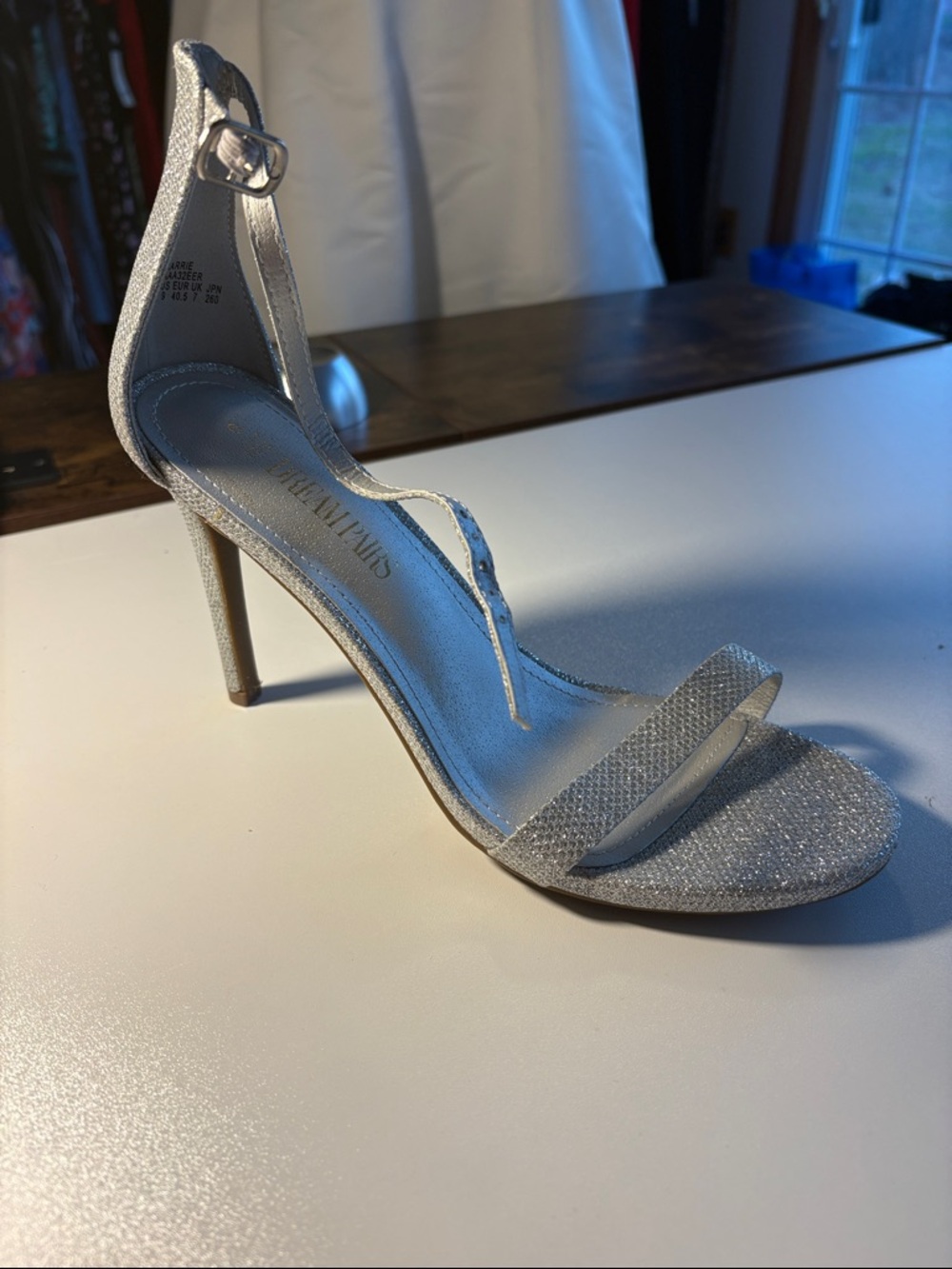 Dream Pairs Silver Glitter Ankle-Strap Stiletto Sandal